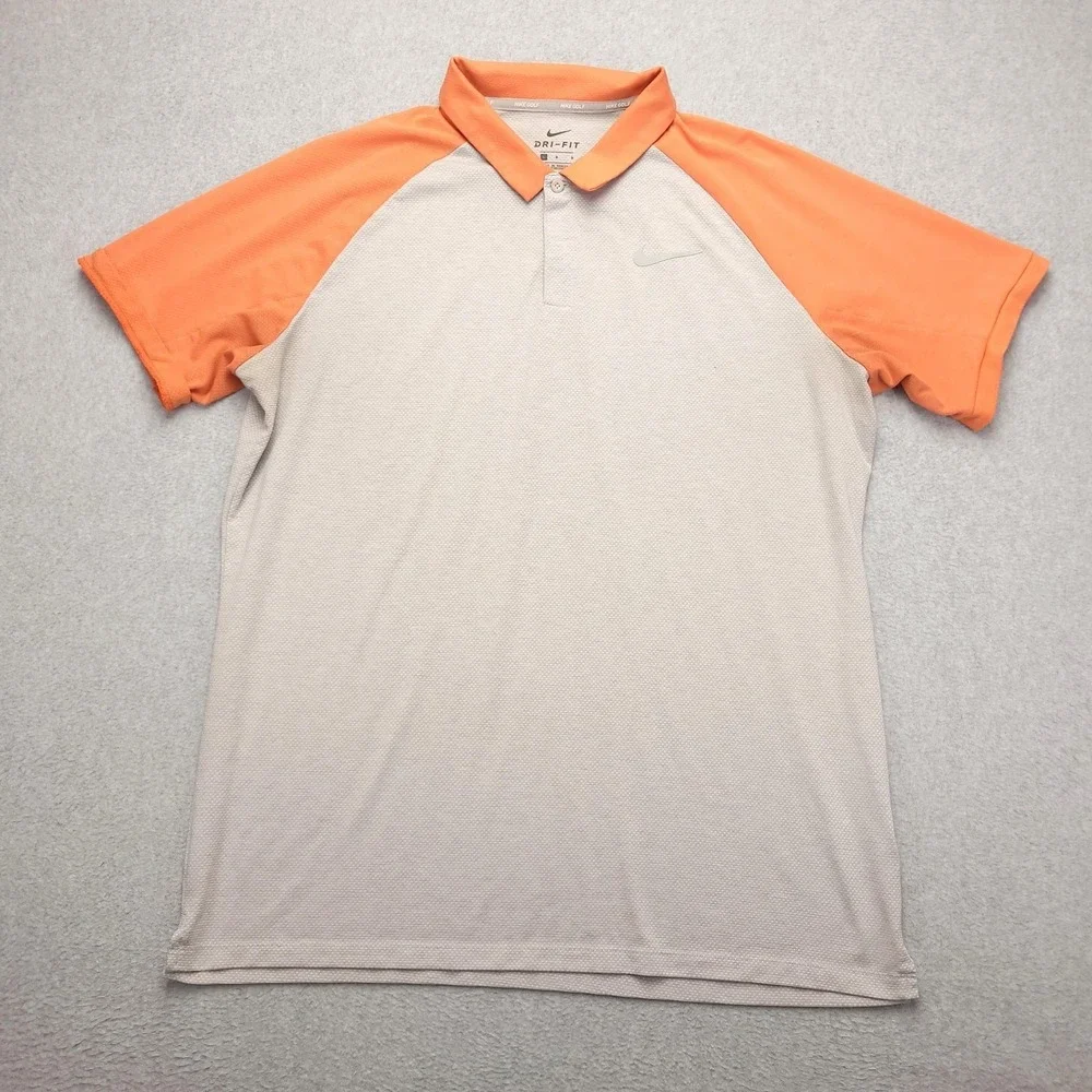 Nike Golf Dri-FIT Polo Shirt Mens Large Gray Orange Golf Performance Stretch Top